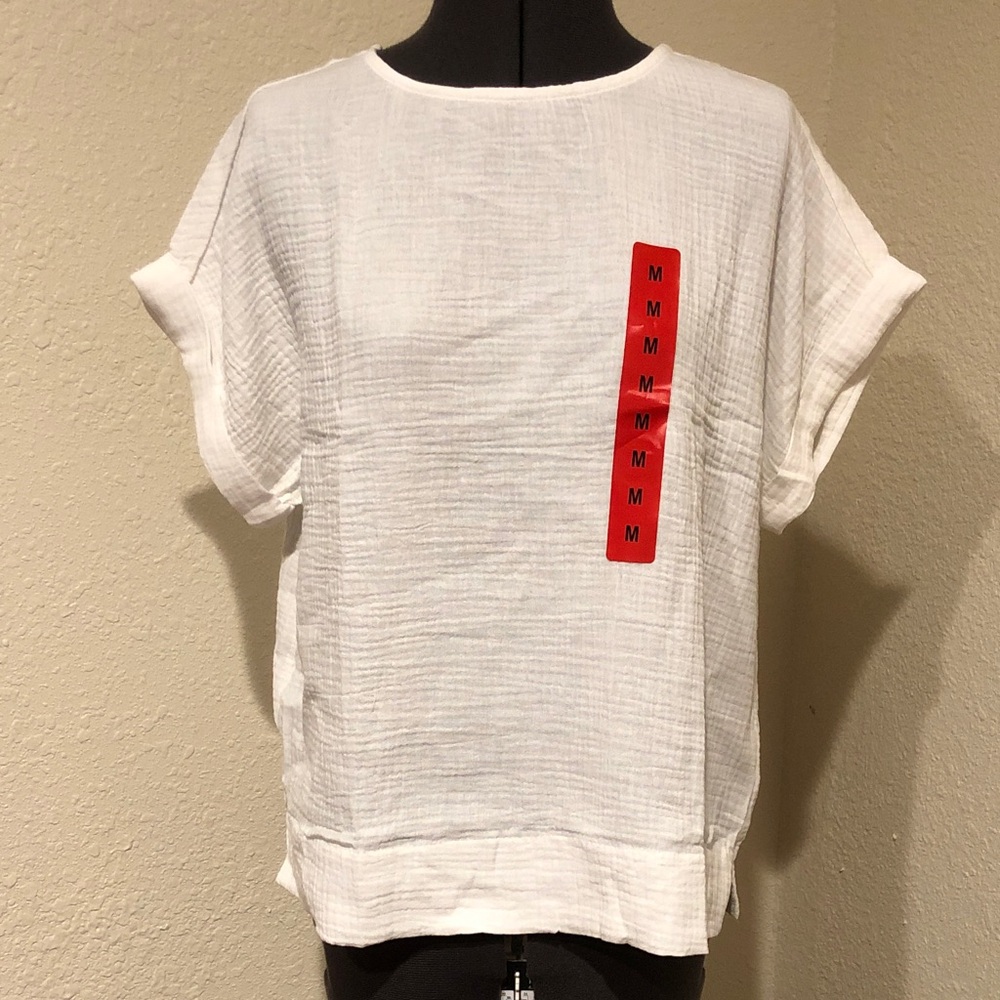 Gloria Vanderbilt White Gauze Short-Sleeve Women's Top